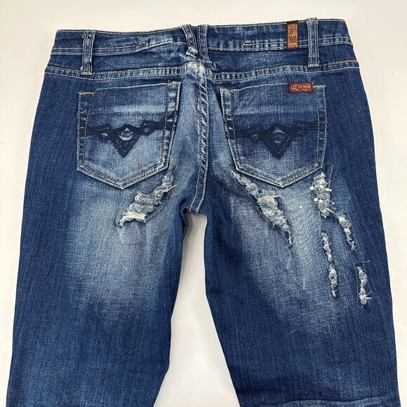 ZD Premium Distressed Cropped Pearl Detail Women's size 9 Dark Blue Denim jeans - Picture 4 of 4